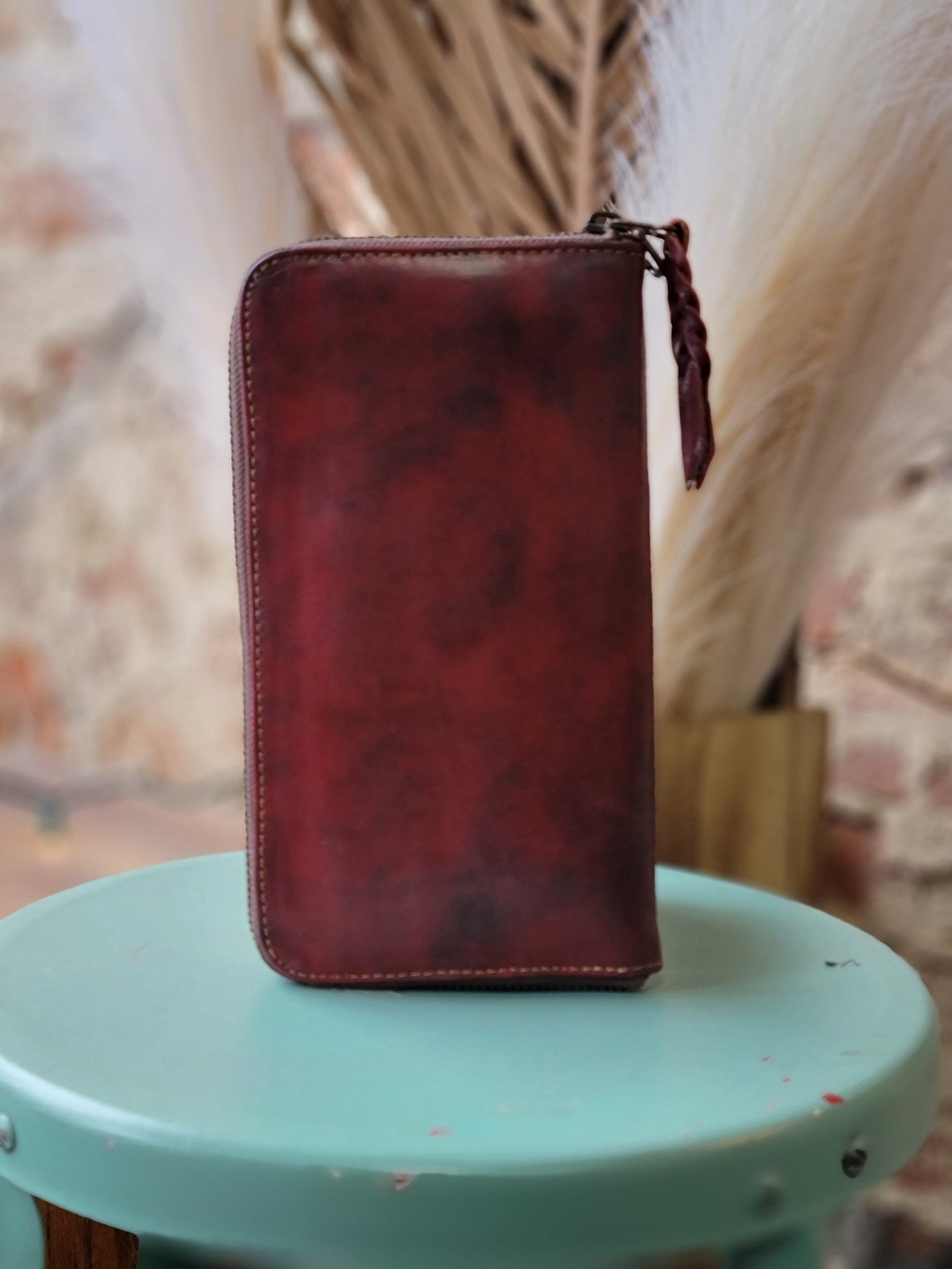 Minnie Tooled Leather Organized Wallet Wristlet [Oxblood]