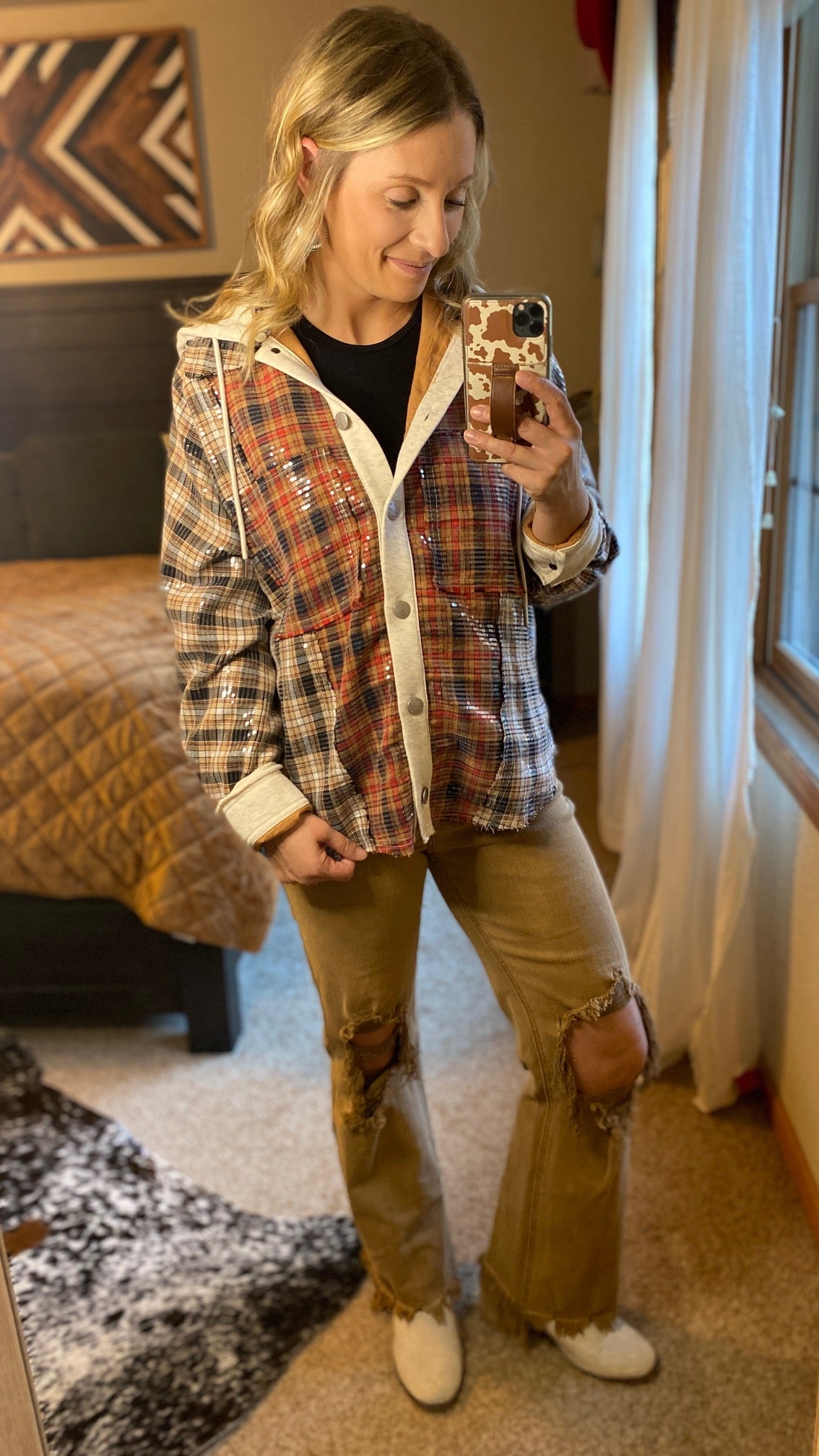 Miss Me Brantley Sequin Plaid Hoodie