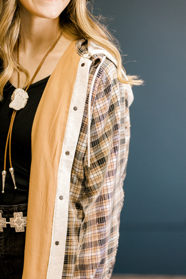 Miss Me Brantley Sequin Plaid Hoodie