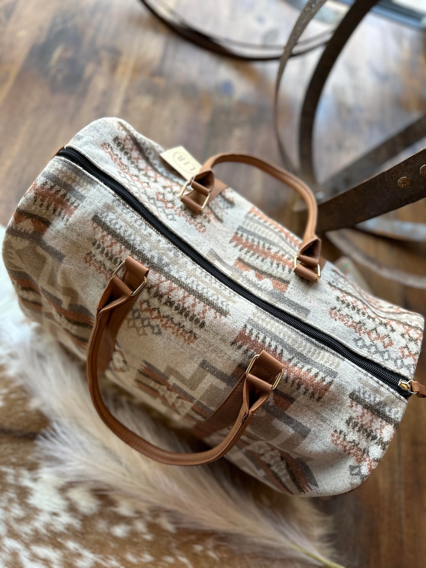Mittens Neutral-Colored Aztec Duffle Bag