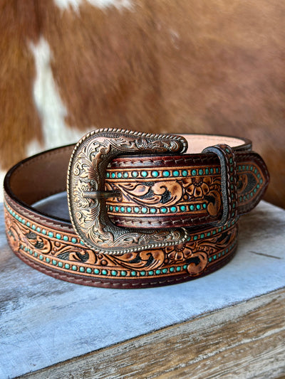 Adjustable Tooled Leather Belt with Classic Western Buckle is perfect for the Classy Cowgirl.