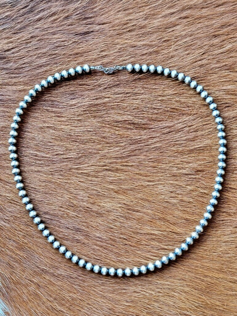 Authentic 18-inch Navajo Pearl Necklace with 6mm sterling silver beads.