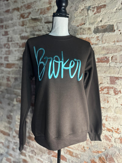 Mannequin Photo Front Side of the new Obsession Custom Broker Crewneck [Brown & Turquoise].