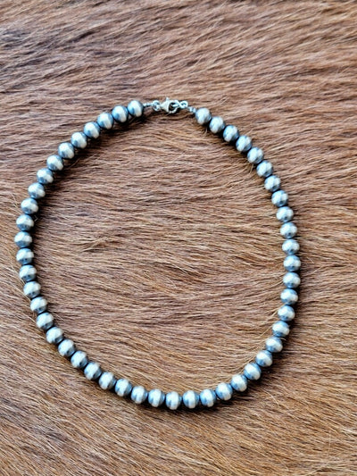 Authentic 16-inch Navajo Pearl Necklace with 8mm sterling silver beads.