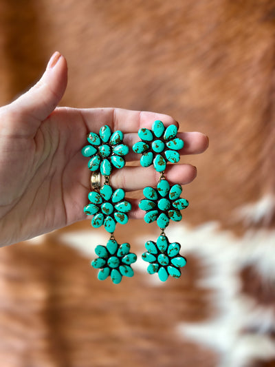 Detailed shot of the Ophelia Earrings' painted polymer clay finish, resembling authentic turquoise stones.