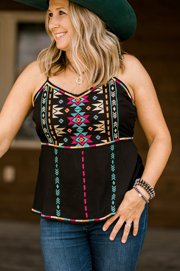 Presley Embroidered Aztec Tank