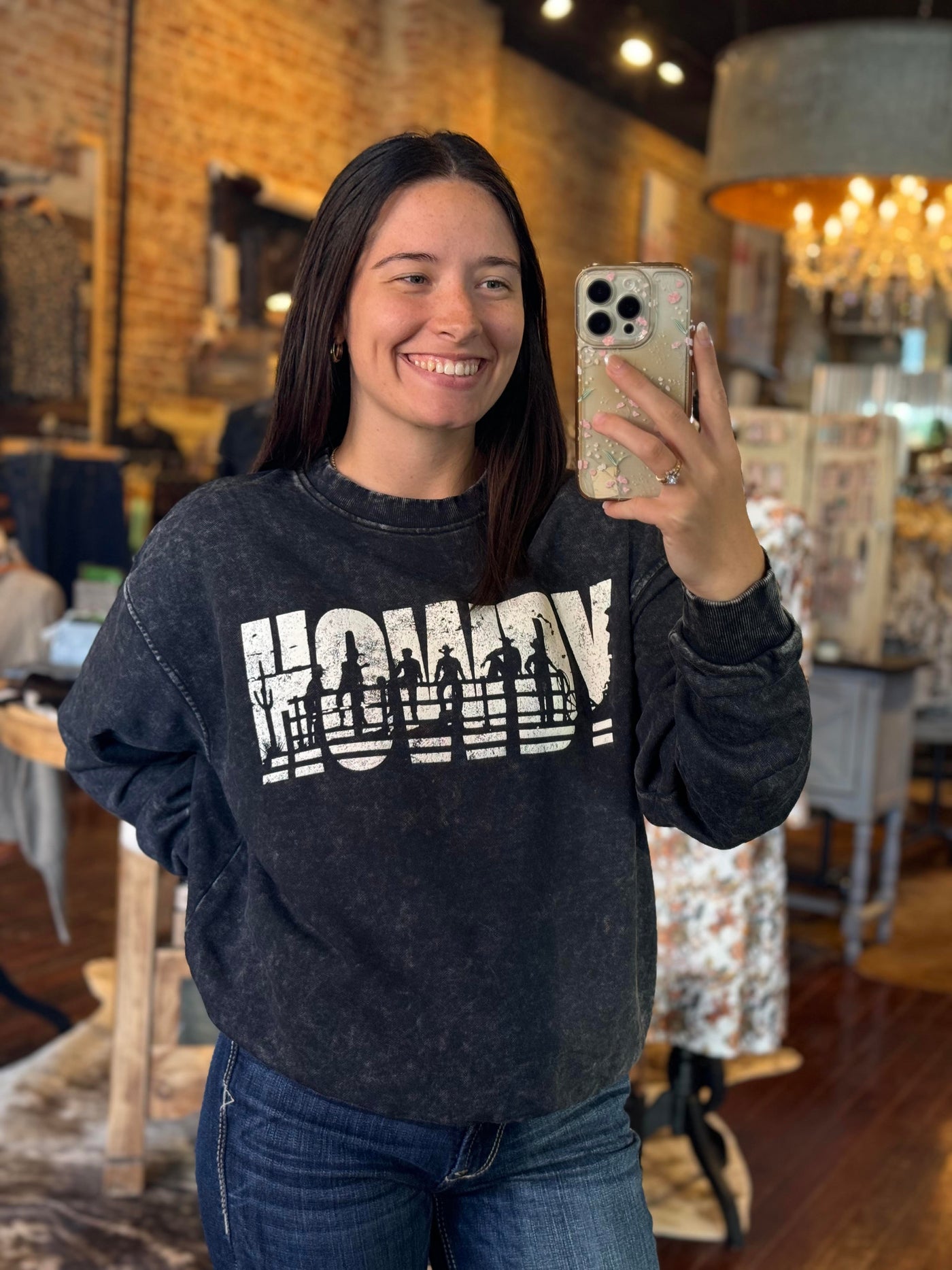 Reilly Howdy Mineral Crewneck with a simplistic graphic design, perfect for laid-back Western vibes.