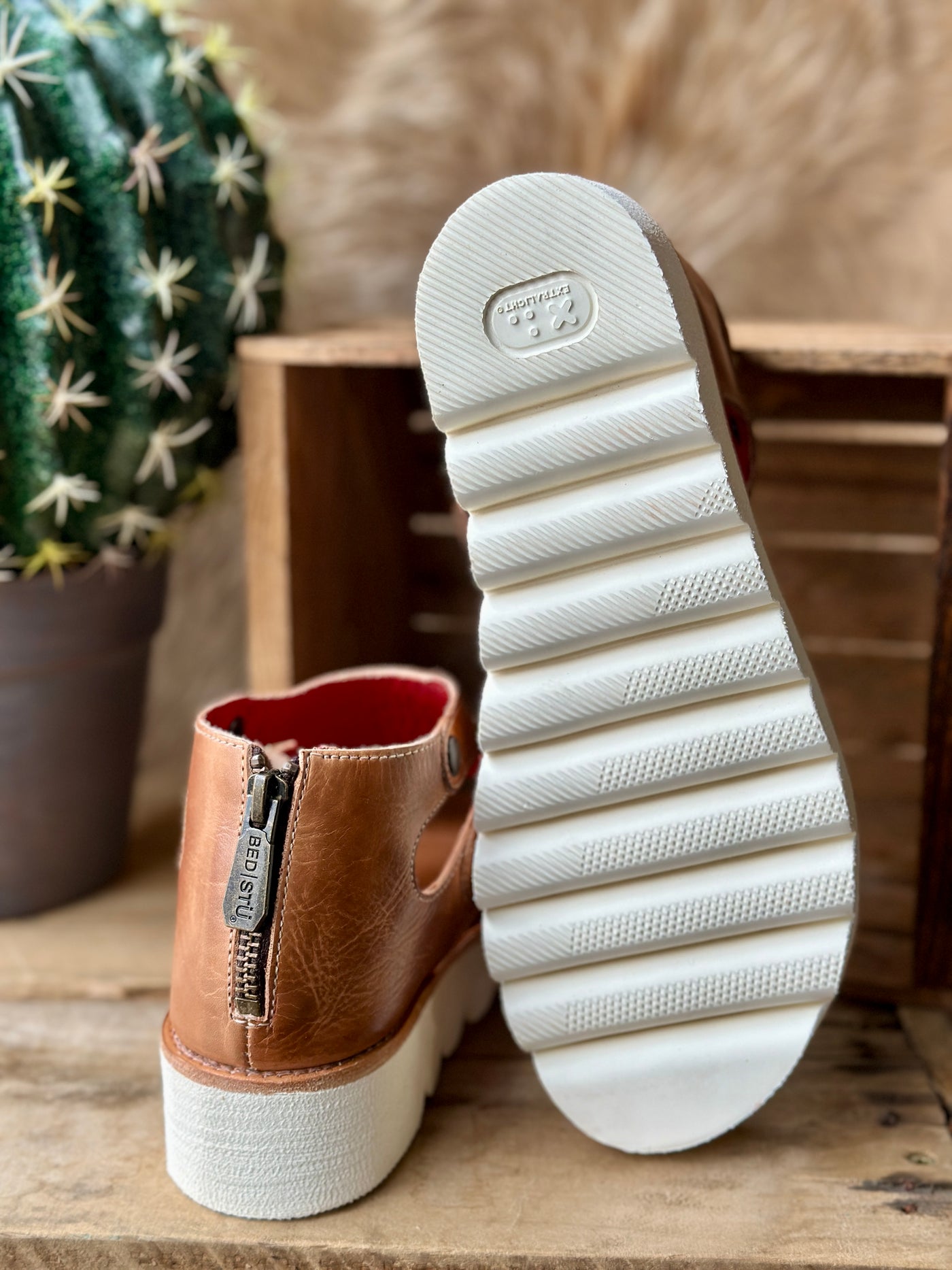 Rustic platform sandals with soft cushioned footbed and chrome-free vegetable-tanned leather