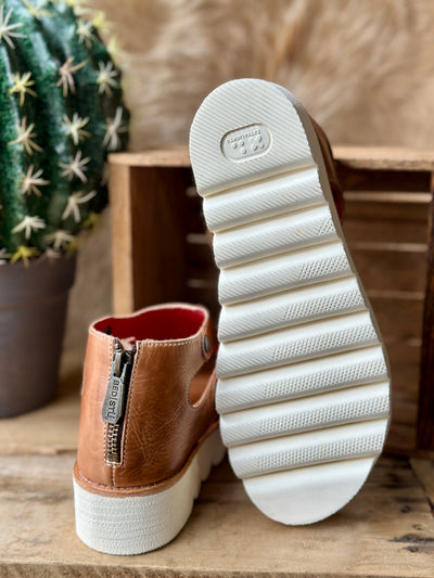 Rustic platform sandals with soft cushioned footbed and chrome-free vegetable-tanned leather