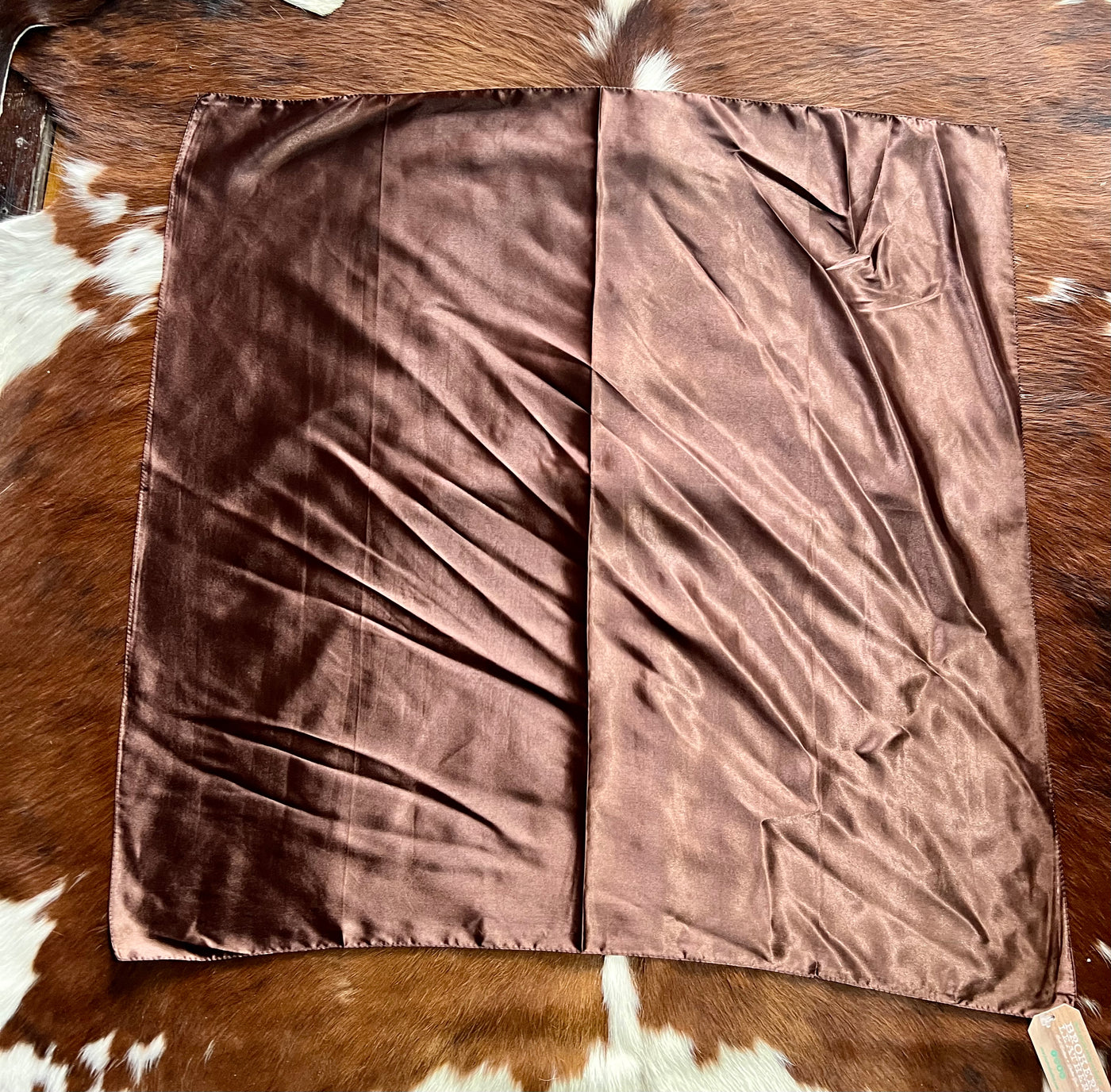 Roscoe Coffee Brown Wild Rag with a soft, silk-like texture, perfect for cowboys and cowgirls.