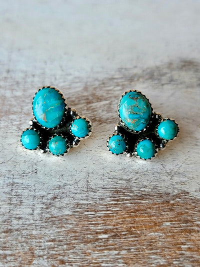 Close-up of Ryder Turquoise Earrings Showcasing Natural Matrix