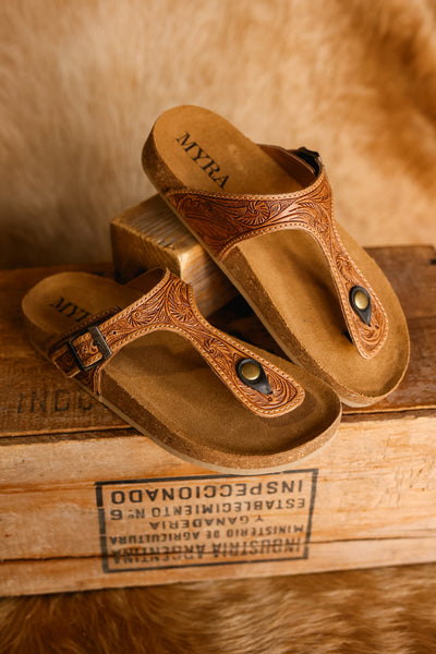 Sadie Tooled Leather Thong Sandals
