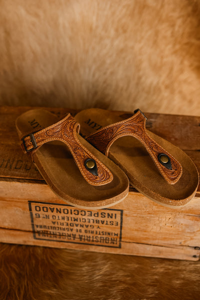 Sadie Tooled Leather Thong Sandals