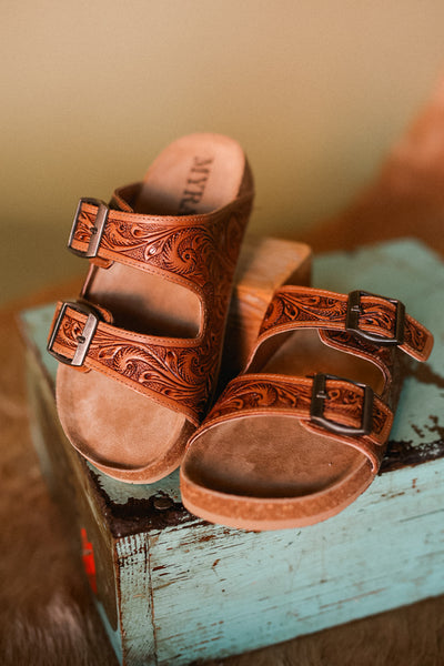 Sasha Tooled Genuine Leather Sandals