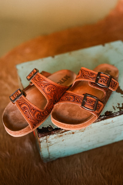 Sasha Tooled Genuine Leather Sandals