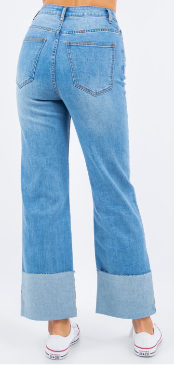 Tammy Straight Leg Cuffed Light Wash Ankle Jeans