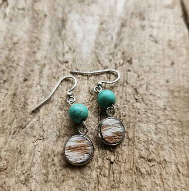 Jaci Hair-on-Hide & Turquoise Earrings