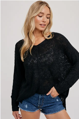 Chandler Lightweight Crochet Sweater [Black]