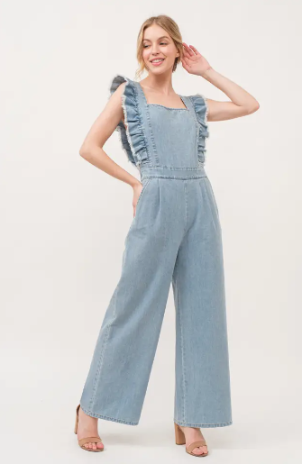 Karly Frayed Ruffle Denim Jumpsuit ✜ON SALE NOW✜