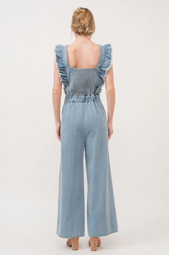 Karly Frayed Ruffle Denim Jumpsuit ✜ON SALE NOW✜