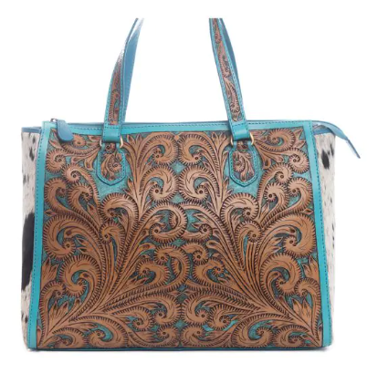 Raquelle Tooled Leather & Cowhide Handbag