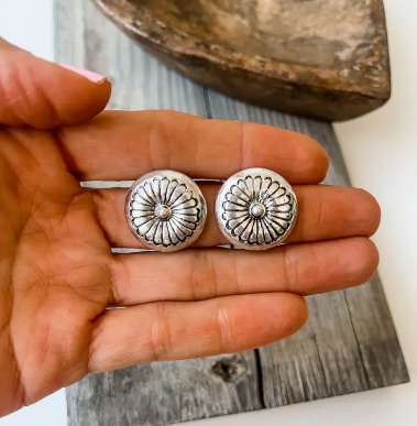 Toppling Silver Concho Earrings