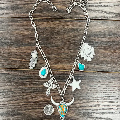 Natasha Longhorn Gemstone & Charm Necklace