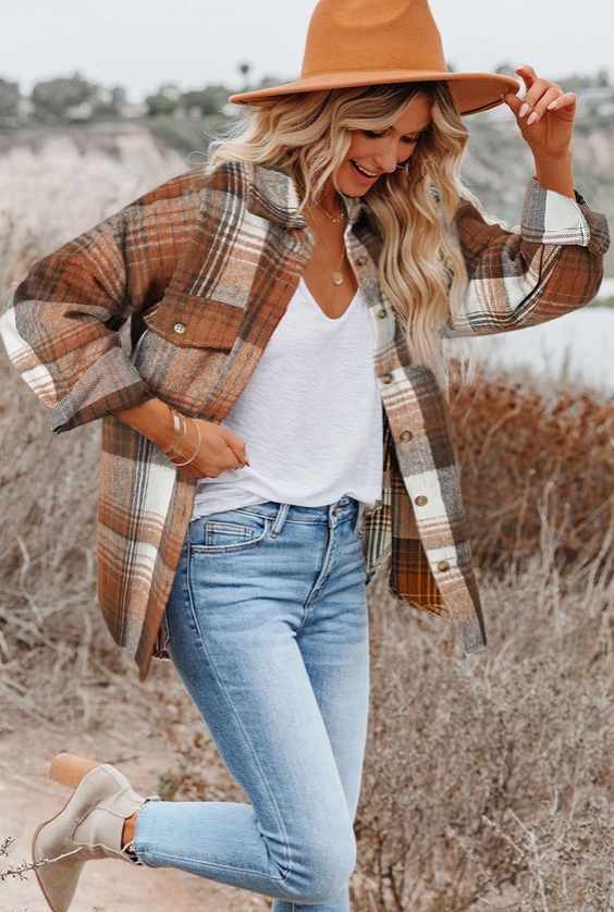 Brandy Brown & Rust Plaid Shacket