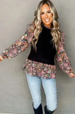 Betsey Floral Sleeved Peplum Top