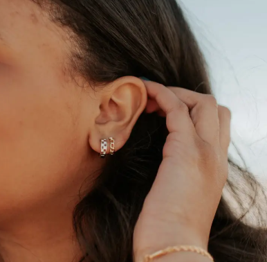 Rocker Brown & White Checkered Hoop Earring