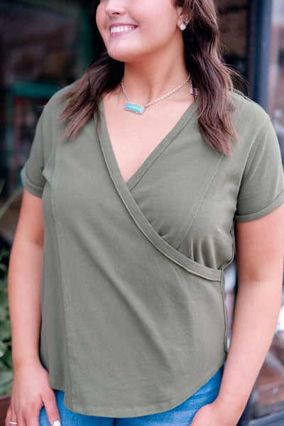 Shali Exposed Seam Wrap Top [Olive] ✜ON SALE NOW✜