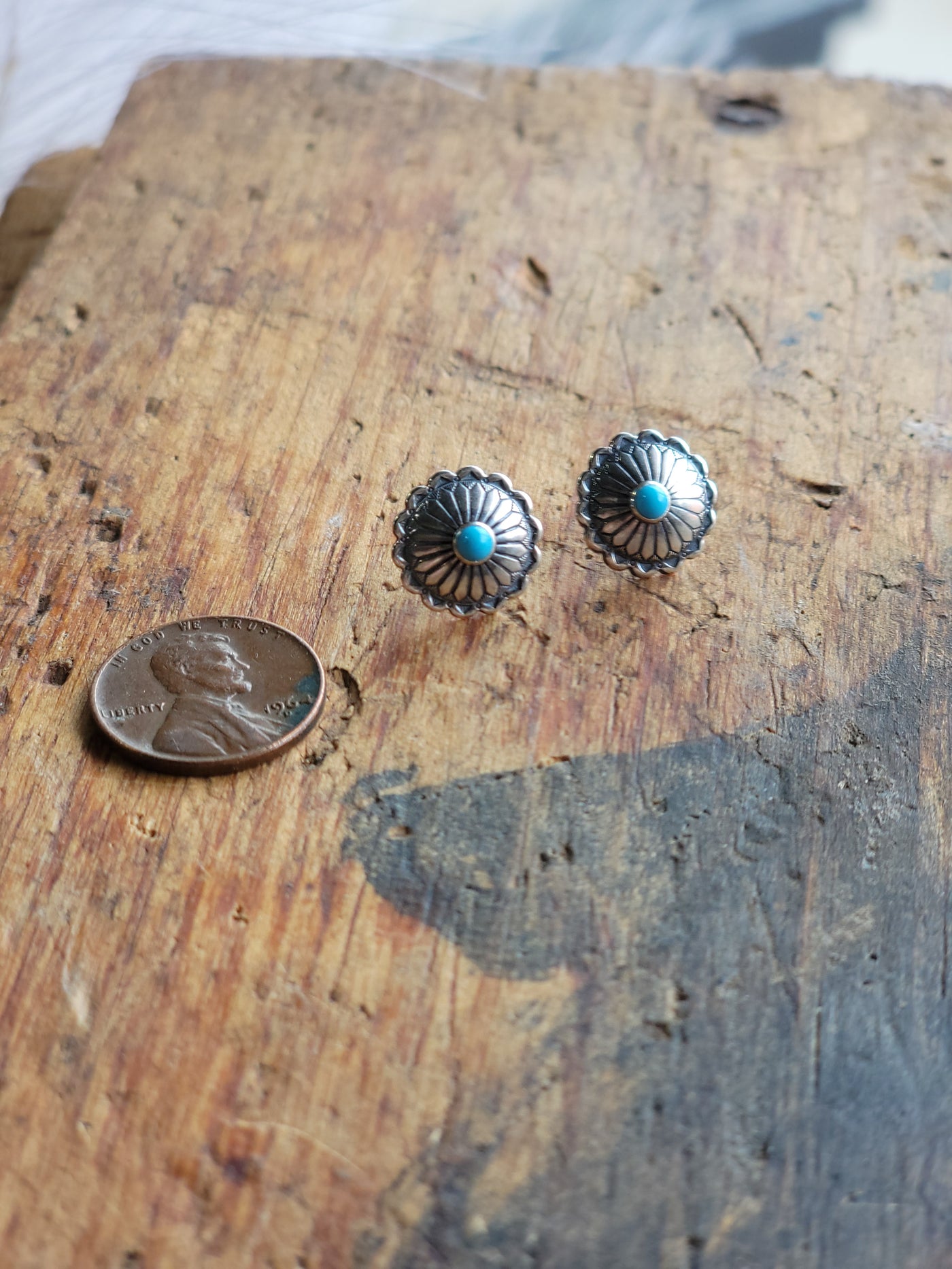 Shari Silver Concho Stud Earrings