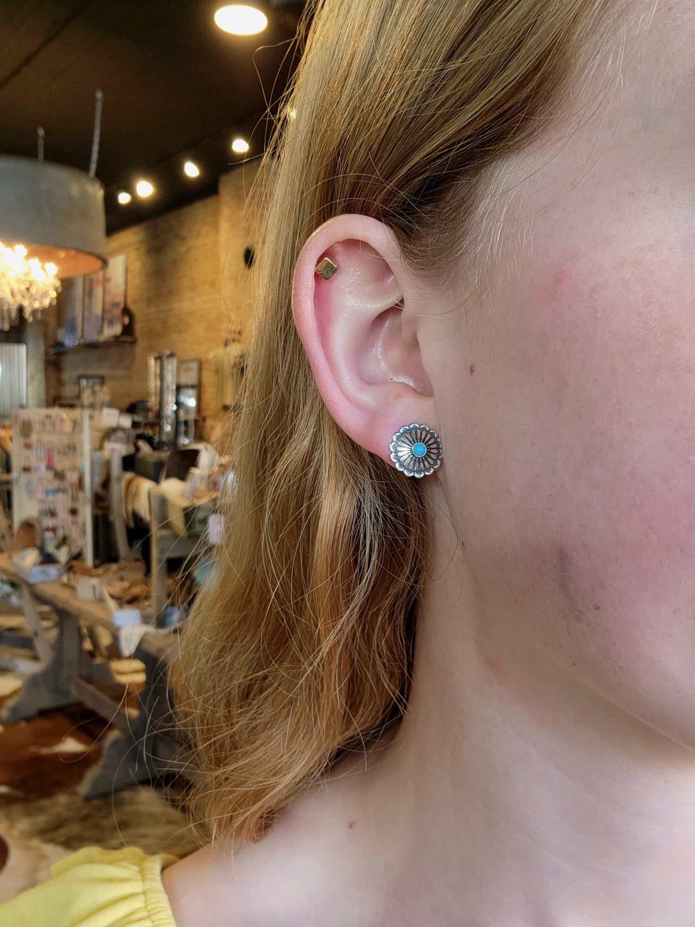 Shari Silver Concho Stud Earrings