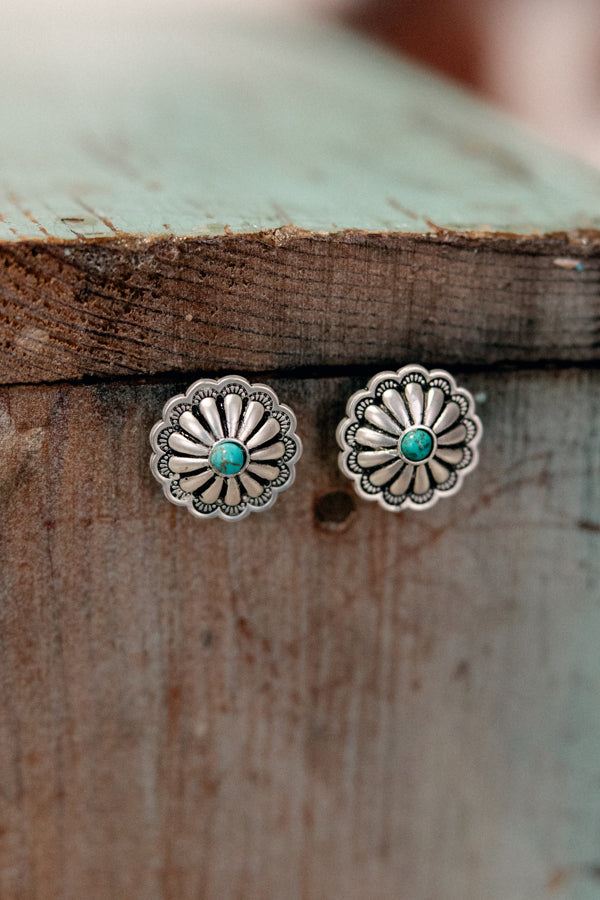 Shari Silver Concho Stud Earrings