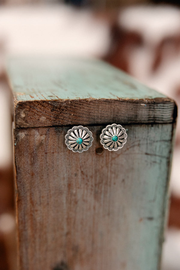 Shari Silver Concho Stud Earrings