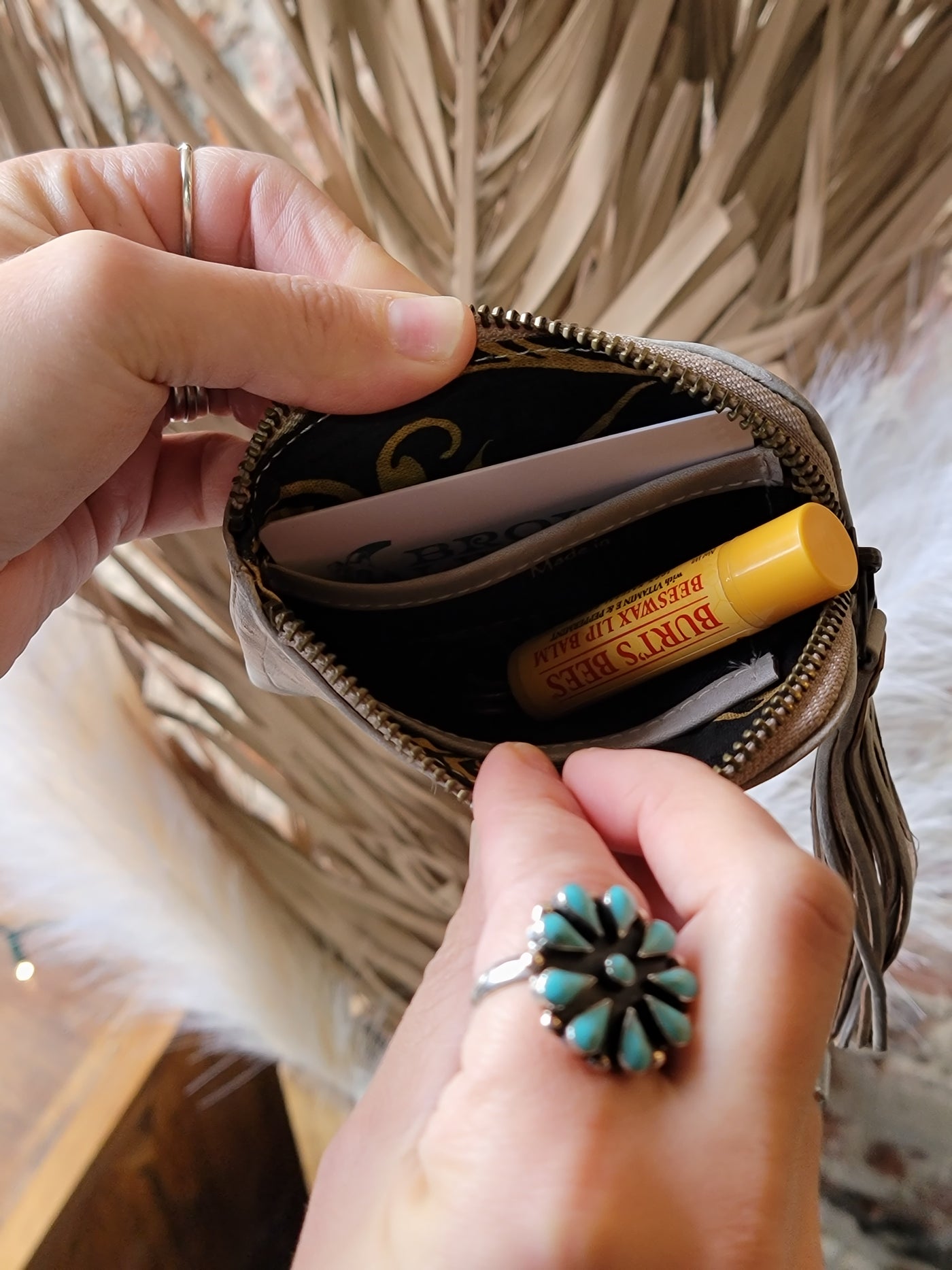 Sheridan Tooled Leather Coin Pouch with Tassel [Bone]