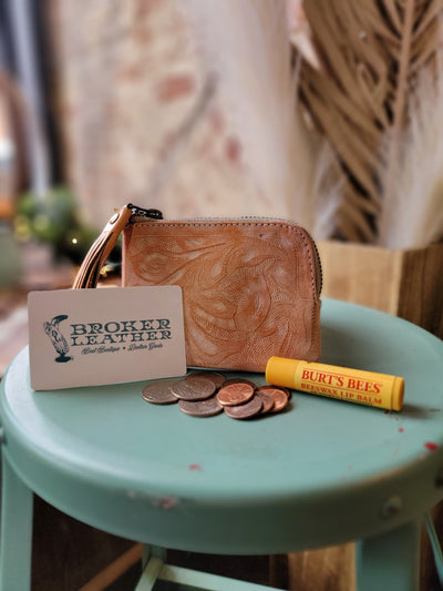 Sheridan Tooled Leather Coin Pouch with Tassel [Coral]