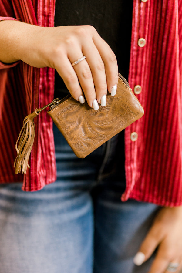 Sheridan Tooled Leather Coin Pouch with Tassel [Natural]