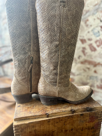 Close-up of the unique snake print texture on the Miss Macie Eden Boots.