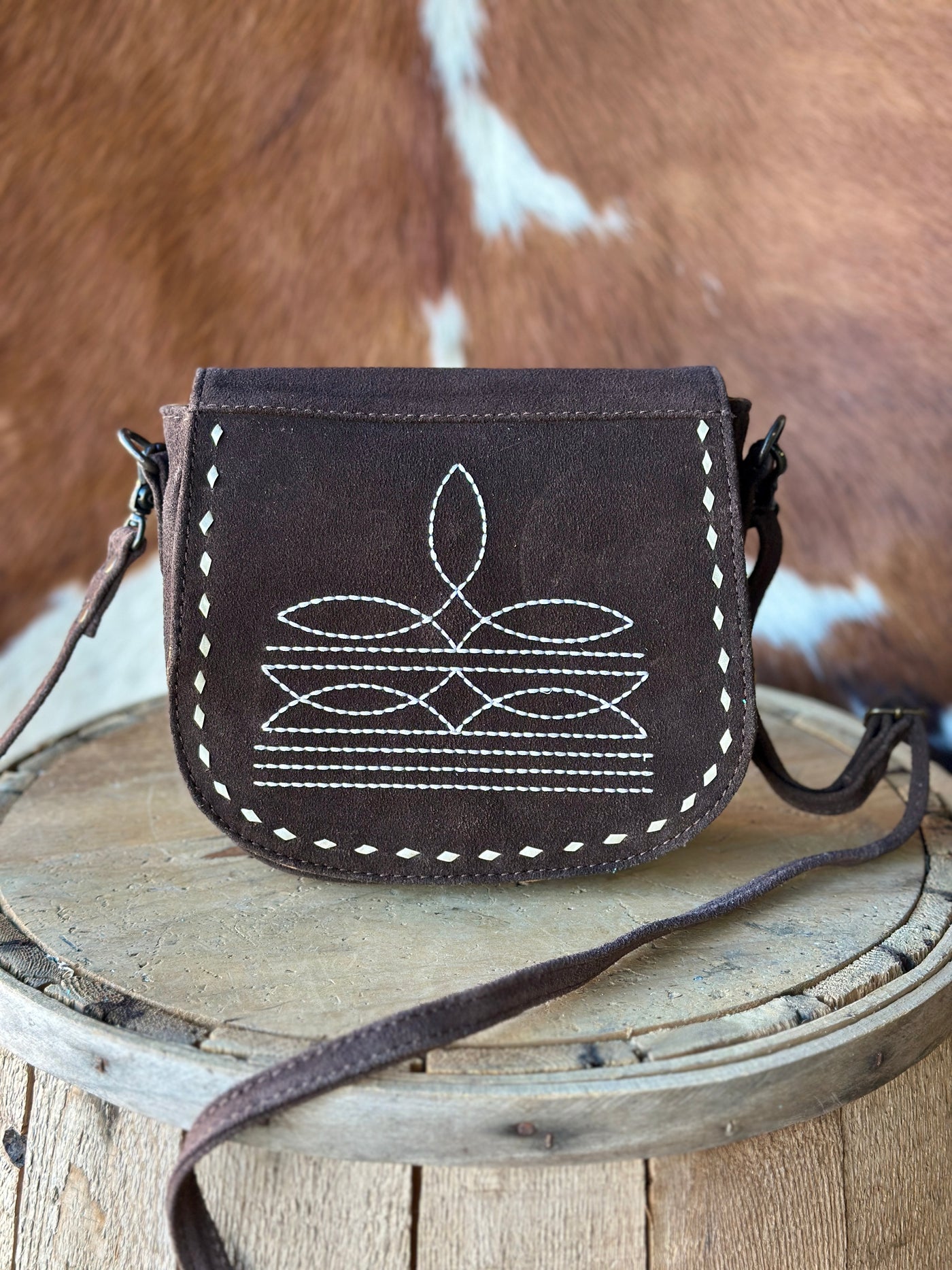 Skippy Suede Leather Top Flap Crossbody [Brown]