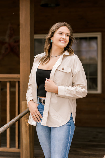 Woman modeling our Diamond Kitchen Faux Navajo Pearl Necklace.