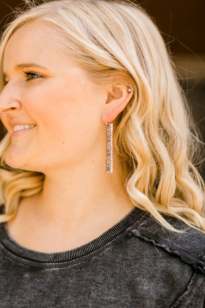Sophie Silver Tone Stamped Earrings