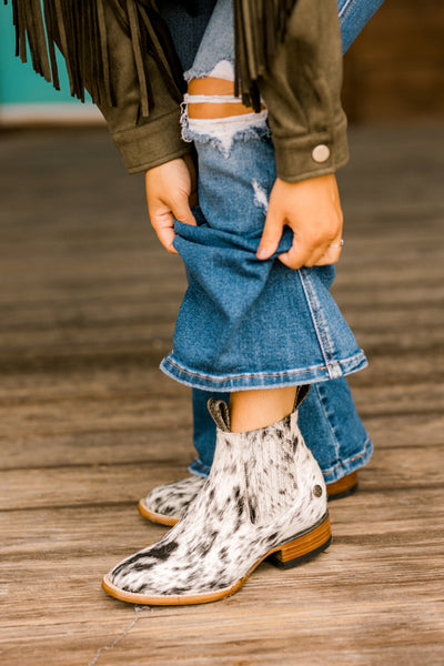 Available at Broker Leather Now: Stiefeld Lowen Hair-On-Hide Genuine Cowhide Square Toe Ankle Booties.