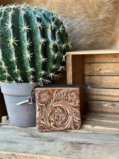 Tierney Tooled Leather Coin Purse – a stylish and functional mini wallet for cash, coins, and small essentials.