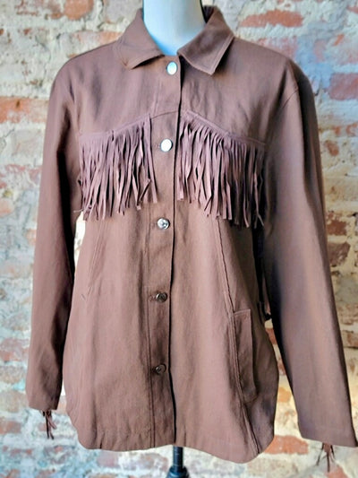 The ultimate statement denim jacket with dramatic fringe accents.