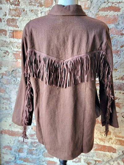 Classic cotton denim jacket with eye-catching fringe details.