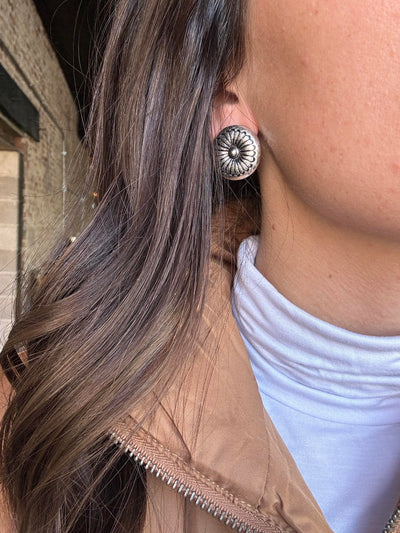 Toppling Silver Concho Earrings