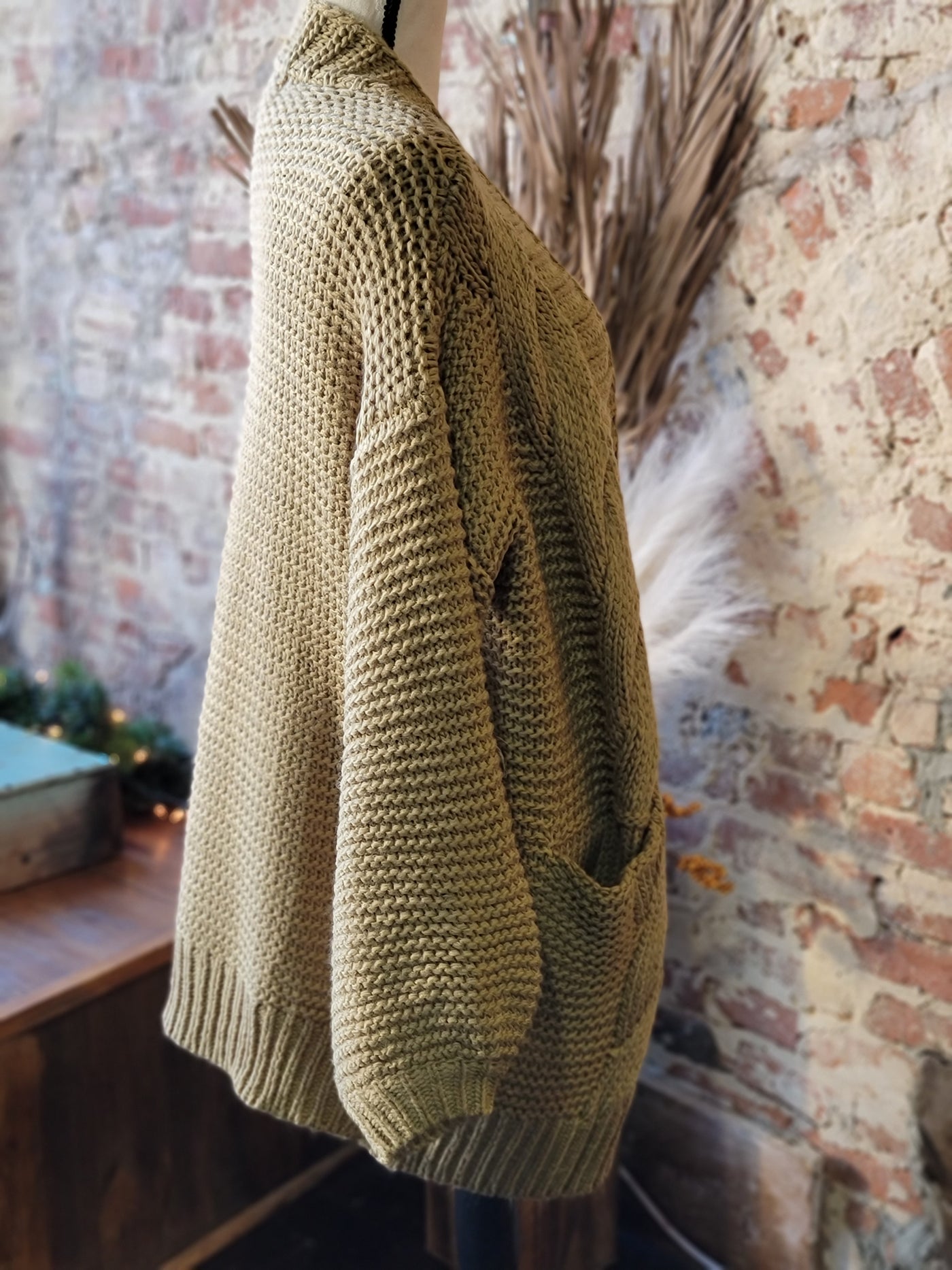 Travis Chunky Cable Cardigan [Light Olive Green]