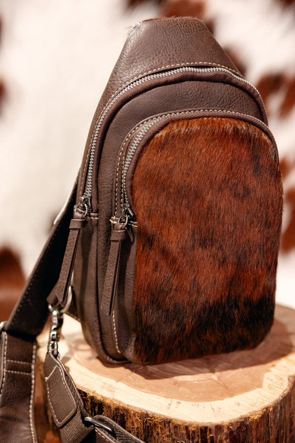 Treaty Cowhide Crossbody Sling Bag [Coffee]