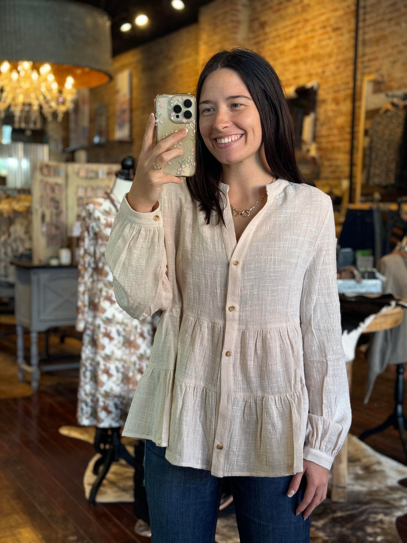 Trish Tiered Rustic Blouse [Oatmeal]